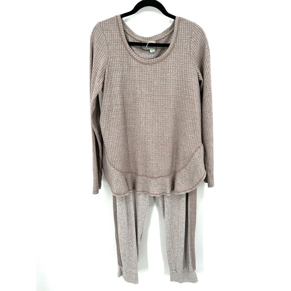 Anthropologie Pants - ANTHROPOLOGIE Saturday Sunday Waffle Knit Ruffle Cozy Jogger Lounge Set Medium